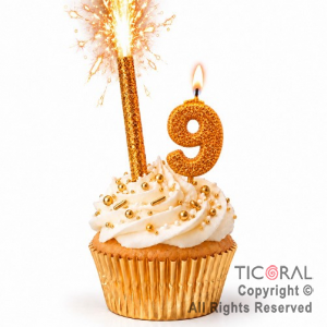 SET BENGALA Y VELA NUMERAL NUMERO 9 CON GIBRE ORO